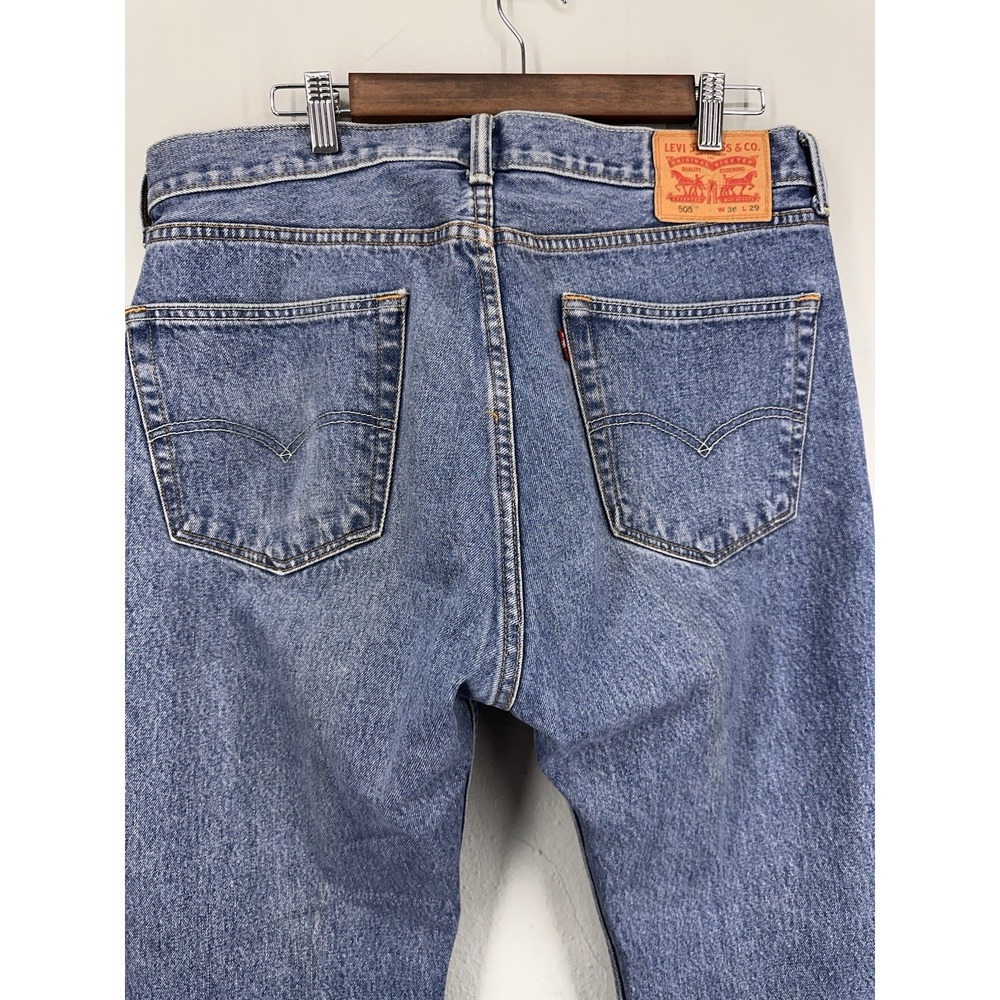 Levi's 505 Jeans Mens 36x29 Blue Denim Cotton Non Stretch Regular Fit Straight - Picture 9 of 12